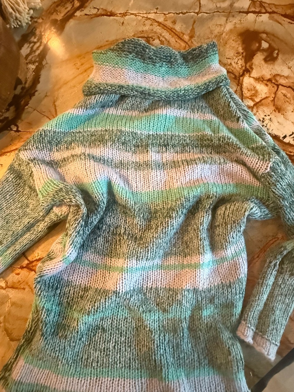 Free People Mint & Cream Striped Turtleneck Sweater